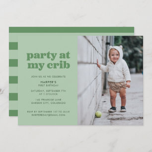 Invitación Fiesta verde sabio en mi cuna primer Fiesta de cum