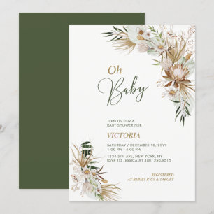 Invitación Fiesta Verde y Dorada Boho Botánica Oh Baby Shower