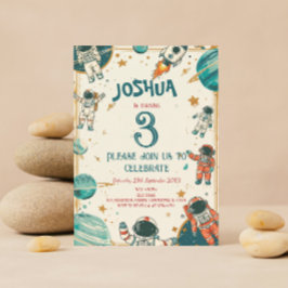 Invitación Fiesta vertical de cumpleaños de pequeño astronaut