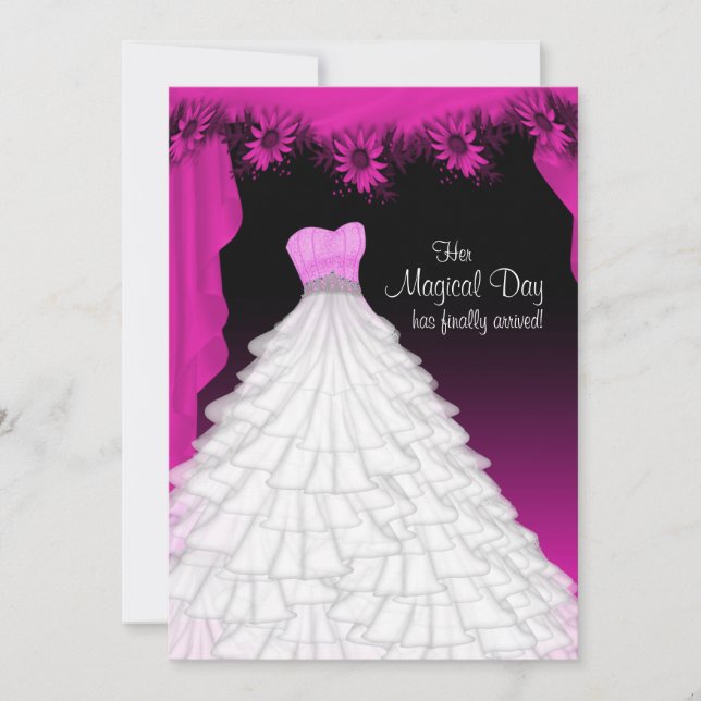 Invitación Fiesta vestido Fuchsia Daisy Rosado Caliente Quinc (Anverso)