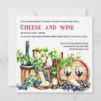 Invitación Fiesta vinícola de acuarela de queso de vino