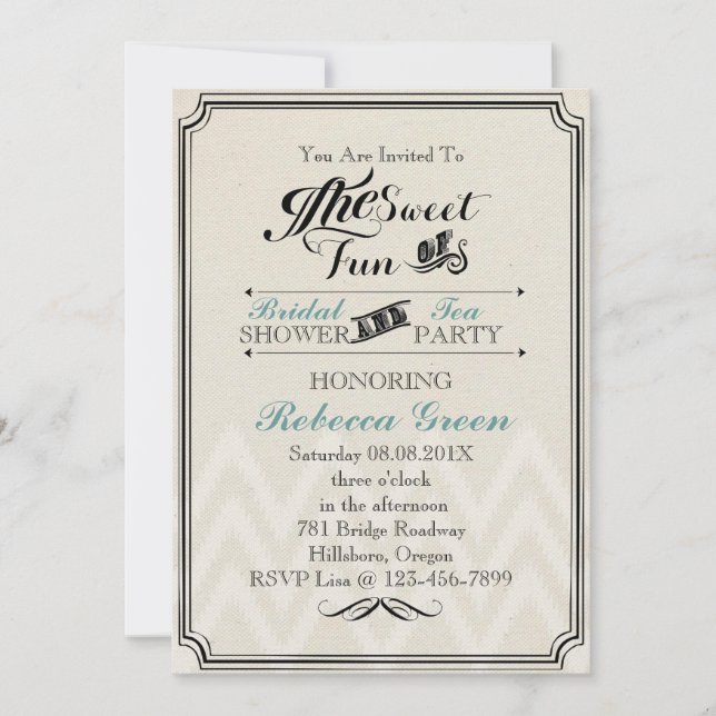 Invitación fiesta vintage Chalkboard de ducha de novia (Anverso)
