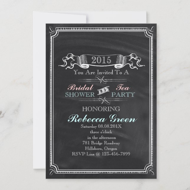 Invitación fiesta vintage Chalkboard de ducha de novia (Anverso)