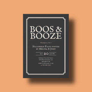 Invitación Fiesta Vintage de Halloween Boos And Booze Negra