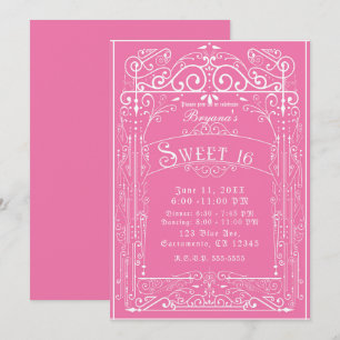 Invitación Fiesta Vintage Rosa y Blanco Victoriano Deco Dulce