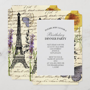 Invitación fiesta vintage rústica francesa torre Eiffel París
