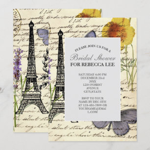 Invitación fiesta vintage rústica francesa torre Eiffel París