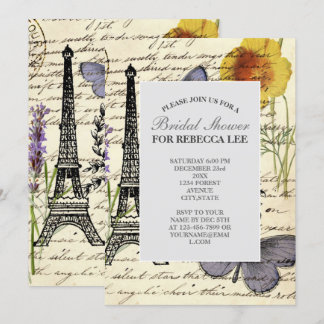 Invitación fiesta vintage rústica francesa torre Eiffel París