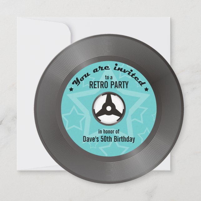 Invitación Fiesta Vinyl Retro (Anverso)