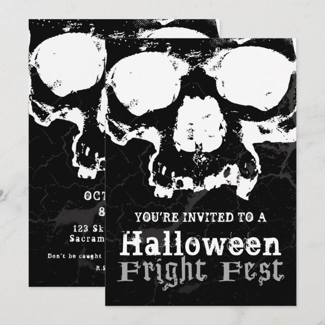 Invitación Fiesta violento de Halloween negro y blanco (Anverso / Reverso)