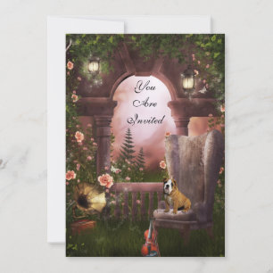 Invitación Fiesta Violín Luz de Luna Perro Gramófo