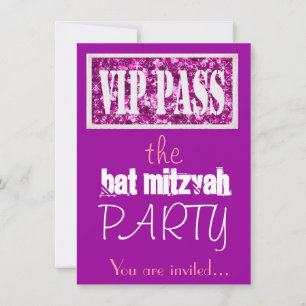 Invitación fiesta VIP Bat Mitzvah rosa y morado