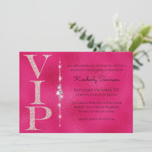 Invitación Fiesta VIP Diamantes Glamurosos Brillo Rosa