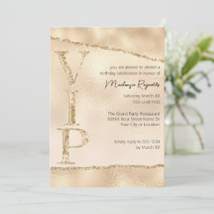 Invitación Fiesta VIP Glitter Glamurosa Dorada Brillante