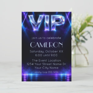 Invitación Fiesta VIP Neon Holográfica Moderna
