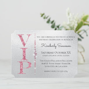 Invitación Fiesta VIP Purpurina rosado de diamantes glamoroso