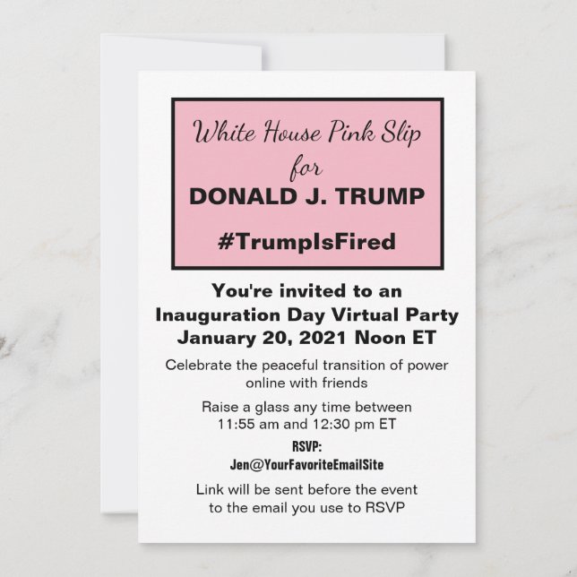 Invitación Fiesta virtual antiTrump de deslizamiento rosa de  (Reverso)