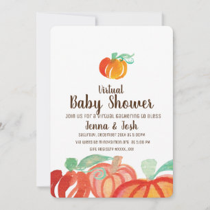 Invitación Fiesta virtual de baby shower de calabaza con acua