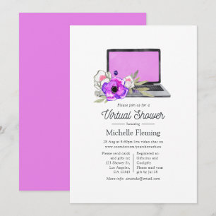 Invitación Fiesta virtual de baby shower floral acuarela rosa