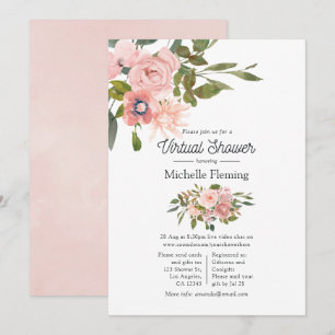 Invitación Fiesta virtual de baby shower floral en rosa oro y