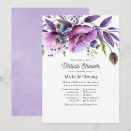 Invitación Fiesta Virtual de Baby Shower Floral Violeta Paste