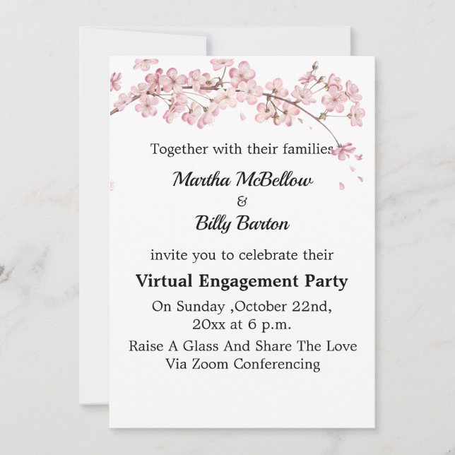 Invitación Fiesta Virtual de Compromiso Elegante Flor de Cere (Anverso)