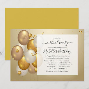 Invitación Fiesta virtual de cumpleaños con globos de oro