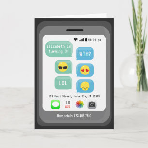 Invitación Fiesta virtual de cumpleaños con tema de Emoji