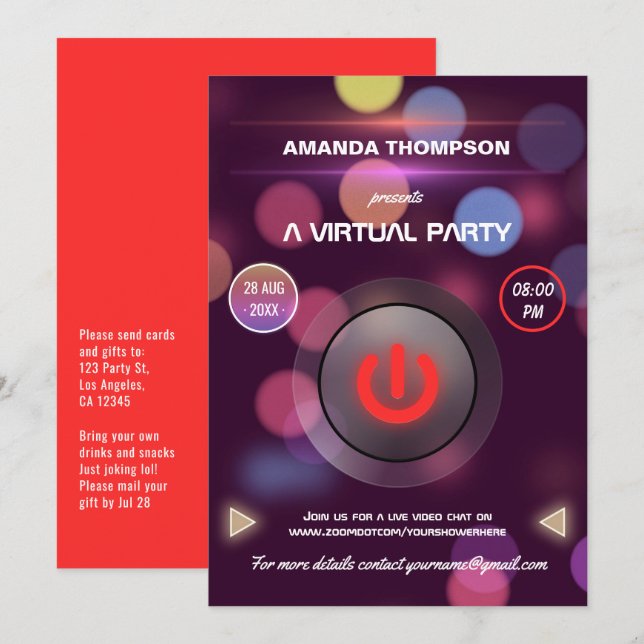 Invitación Fiesta virtual de cumpleaños de Bokeh (Anverso / Reverso)