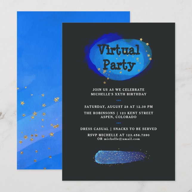 Invitación Fiesta virtual de cumpleaños de fantasía espacial (Anverso / Reverso)