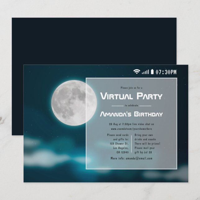 Invitación Fiesta virtual de cumpleaños de Halloween de Luna  (Anverso / Reverso)