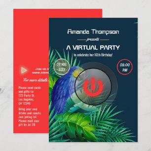 Invitación Fiesta virtual de cumpleaños de loro de verano tro