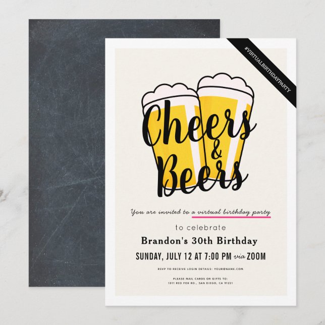 Invitación Fiesta virtual de cumpleaños de Salud y Cervezas (Anverso / Reverso)