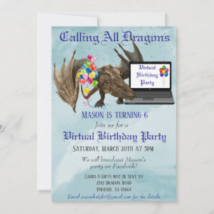 Invitación Fiesta virtual de cumpleaños Dragón Wyvern