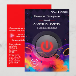 Invitación Fiesta virtual de cumpleaños Glow