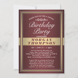 Invitación Fiesta virtual de cumpleaños rojo burgundy oro bla