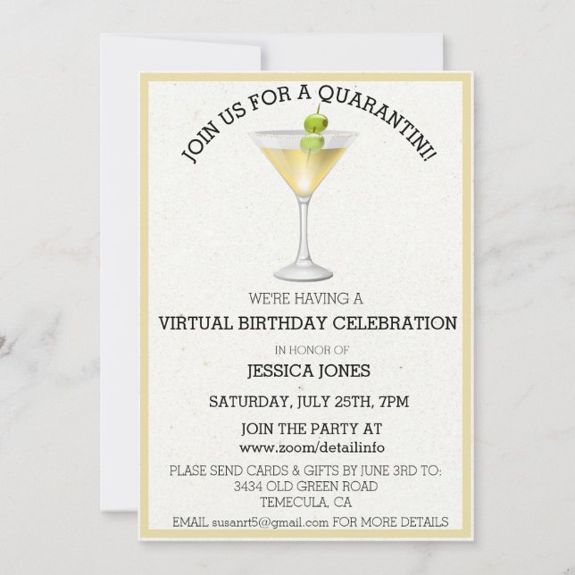 Invitación Fiesta virtual de cumpleaños Únete a nosotros para (Anverso)