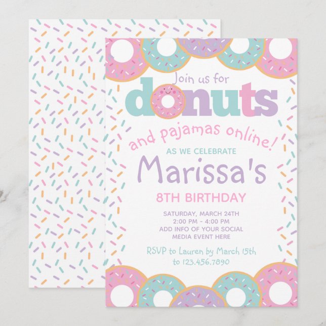 Invitación Fiesta virtual de Donuts y Pajamas (Anverso / Reverso)