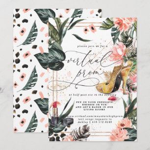 Invitación Fiesta Virtual de Graduación   Verde Tropical Flor