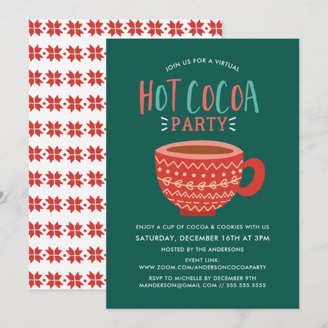 Invitación Fiesta Virtual de Hot Cocoa Navideña (Anverso / Reverso)