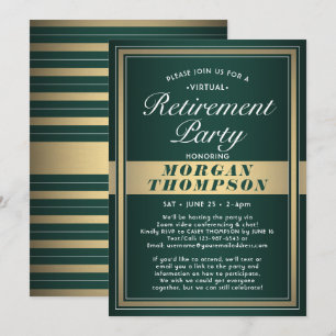 Invitación Fiesta Virtual de Jubilación Verde y Dorado