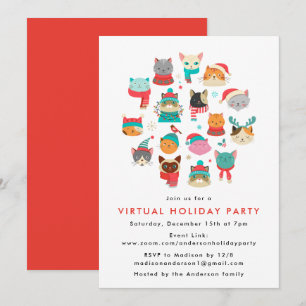 Invitación Fiesta Virtual de Navidad de Gatos Adorables