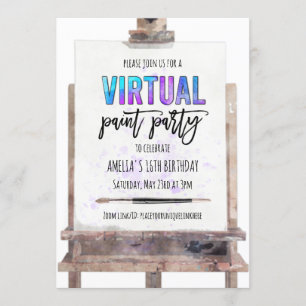Invitación Fiesta Virtual de Pintura en Caballete Colorido Cu