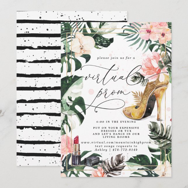 Invitación Fiesta virtual de prom | Monstera tropical exótica (Anverso / Reverso)