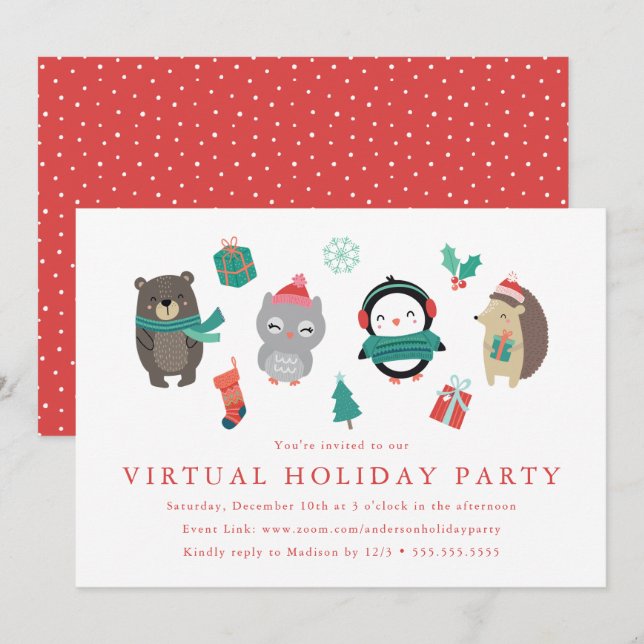 Invitación Fiesta virtual de vacaciones de amigos de invierno (Anverso / Reverso)