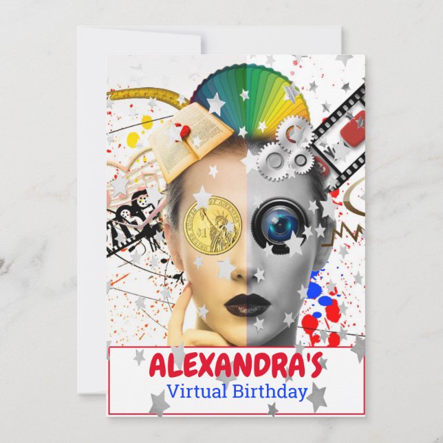 Invitación Fiesta virtual en línea Video Silver Stars Cumplea (Reverso)