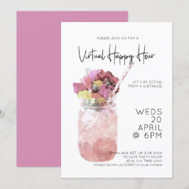 Invitación Fiesta virtual Happy Hour rosa brillante