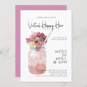 Invitación Fiesta virtual Happy Hour rosa brillante