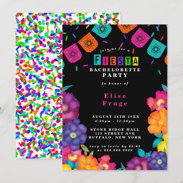 Invitación Fiesta Vivid Florals Bachelorette (Anverso / Reverso)