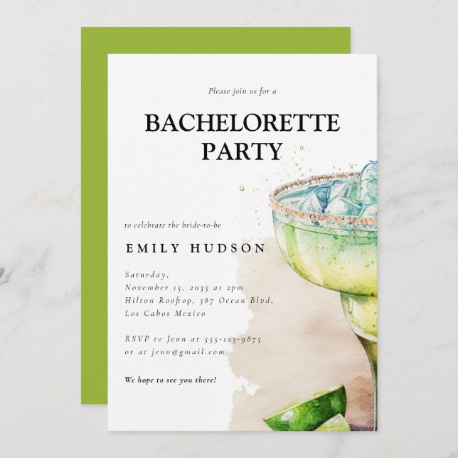 Invitación Fiesta Watercolor Bachelorette (Anverso / Reverso)